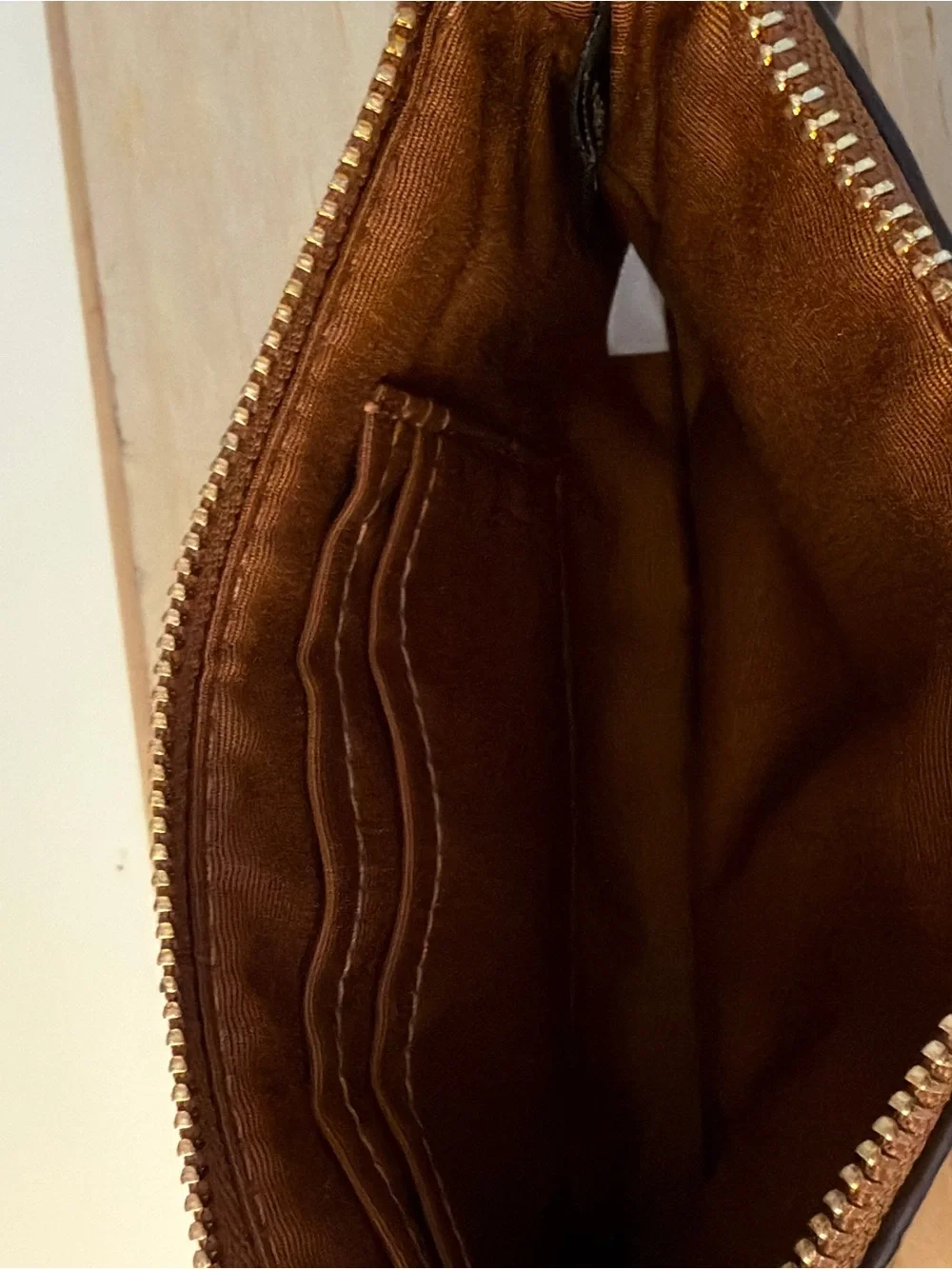 Coach Brown Leather Wristlet with Shearling Trim